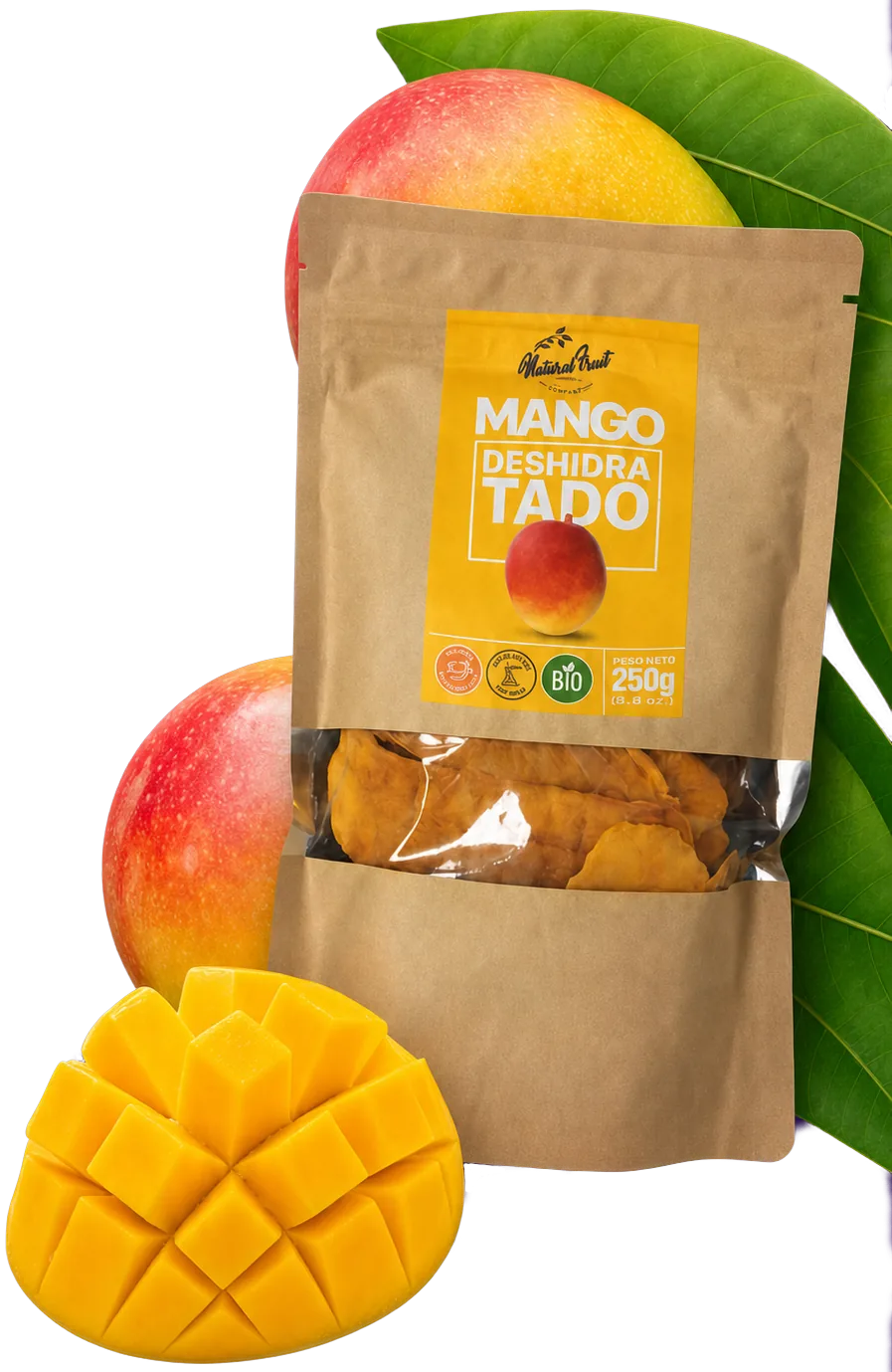 Mango deshidratado Natural Fruit en empaque morado de snack saludable